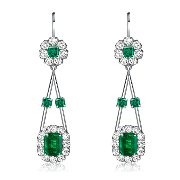 

Italo Emerald Sapphire Emerald Cut Vintage Drop Earrings, White