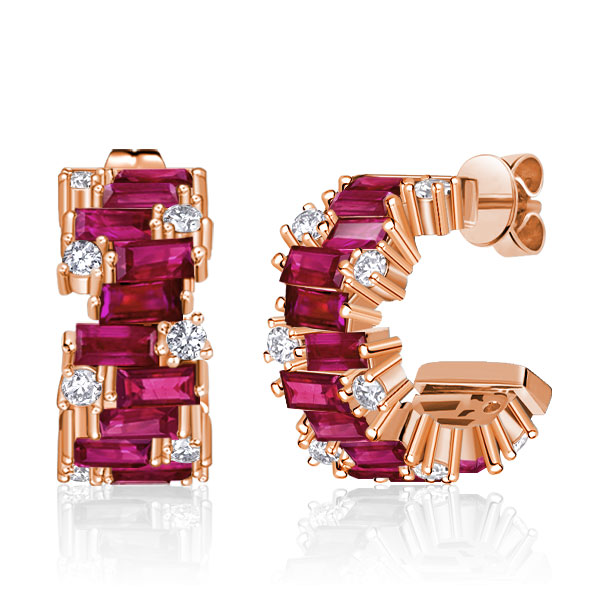 

Italo Baguette Cut Ruby Sapphire Hoop Earrings Ruby Earrings, White