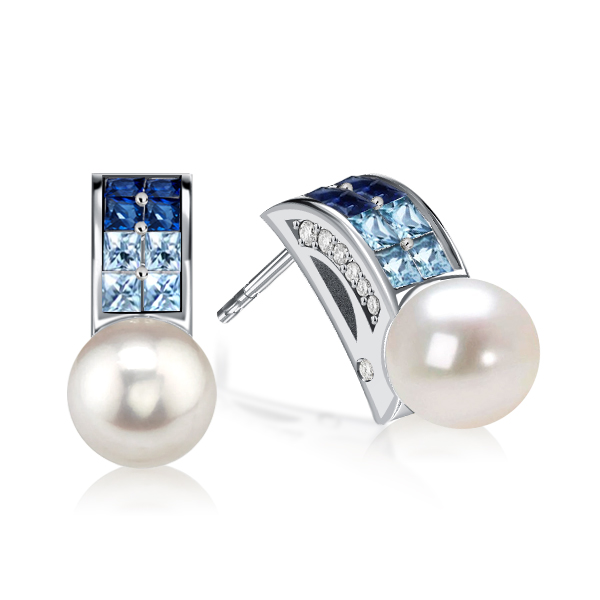 

Italo Aquamarine Sapphire Pearl Stud Earrings In Sterling Silver, White