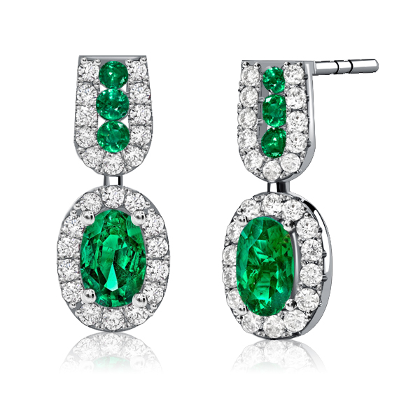 

Italo Oval Cut Emerald Earrings In Sterling Silver, White