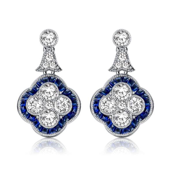 

Italo White & Blue Sapphire 4 Leaf Clover Drop Earrings