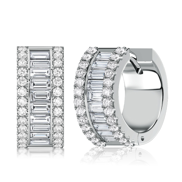 

Italo Baguette Cut Silver Hoop Earrings For Women, White