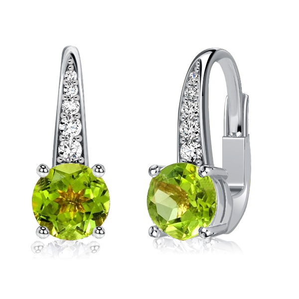 

Italo Round Cut Peridot Silver Hoop Earrings For Women, White