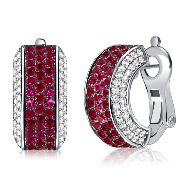 

Italo Two Tone Ruby Hoops Silver Hoop Earrings For Women, White