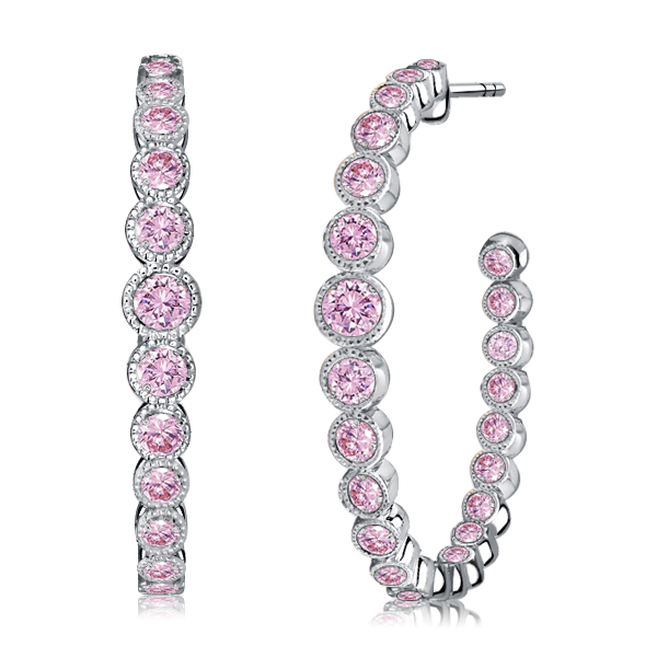 

Italo Round Cut Pink Sapphire Silver Hoop Earrings, White