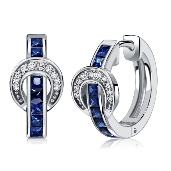 

Italo Princess Cut Blue Buckle Silver Hoop Earrings, White