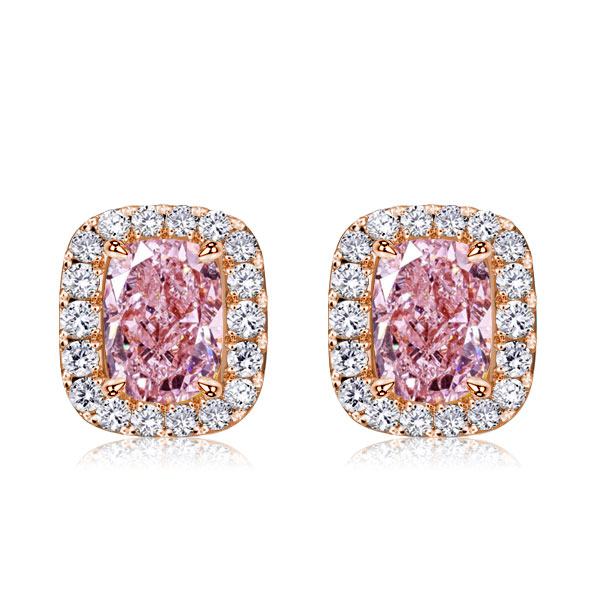 

Italo Halo Pink Stone Cushion Cut Stud Earrings, White