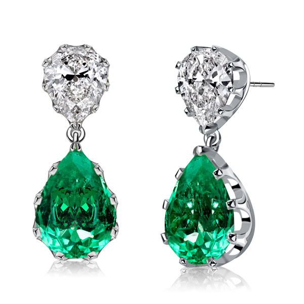 

Italo White & Emerald Sapphire Pear Shaped Drop Earrings