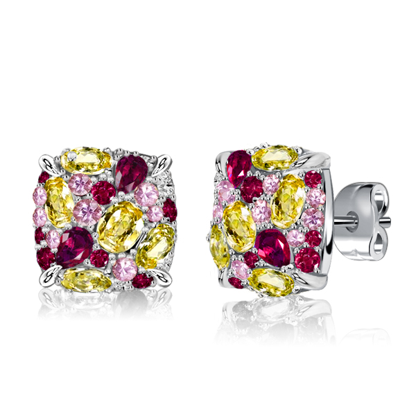 

Italo Yellow Topaz Ruby Pink Stone Multi Color Stud Earrings, White