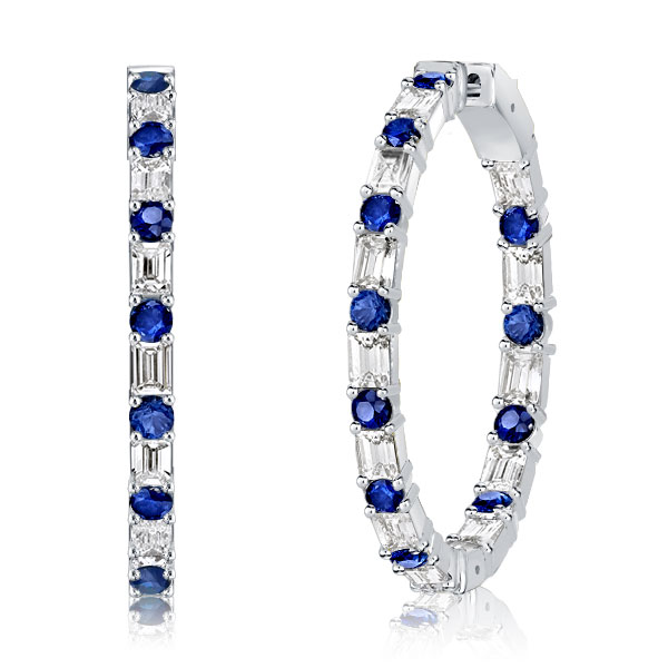 

Italo Blue Sapphire Baguette Cut Sterling Silver Hoop Earrings, White