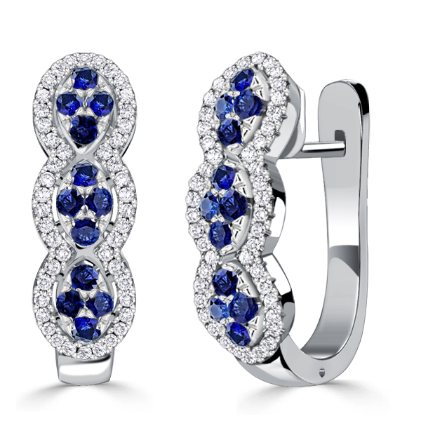 

Italo Round Blue & White Sapphrie Silver Hoop Earrings