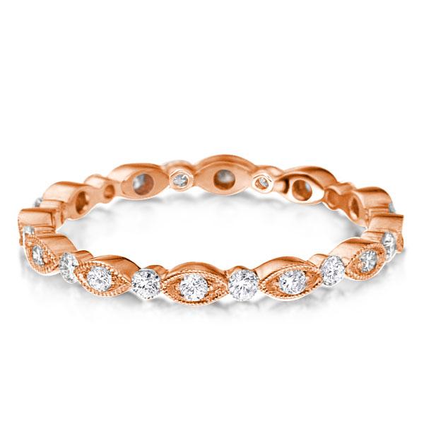 

Rose Gold Milgrain Marquise Design Round Wedding Band, White