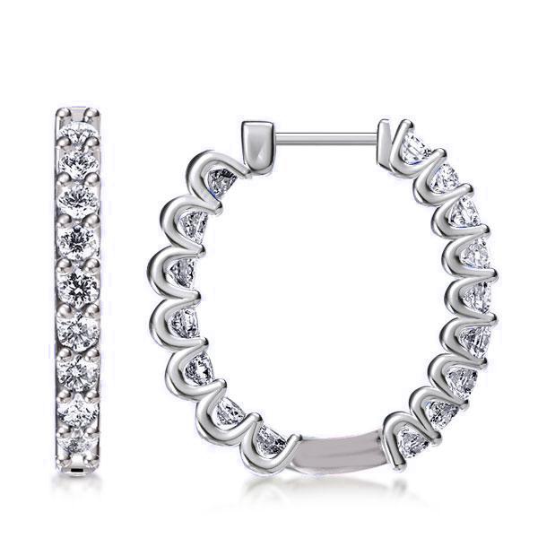 Classic Round Cut Hoop Earrings Sterling Silver