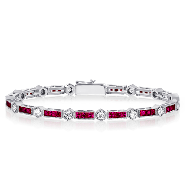 

Alternating Round White & Triple Ruby Tennis Bracelet For Women