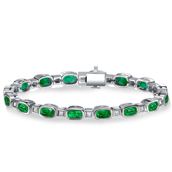 

Italo Bezel Setting Cushion Cut Emerald Tennis Bracelet, White