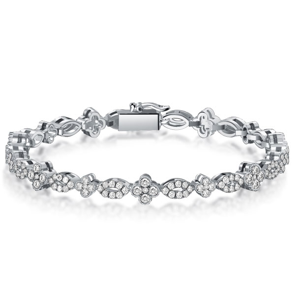 

Italo Round Cut 4 Leaf Clover Tennis Bracelet In Sterling Silver, White