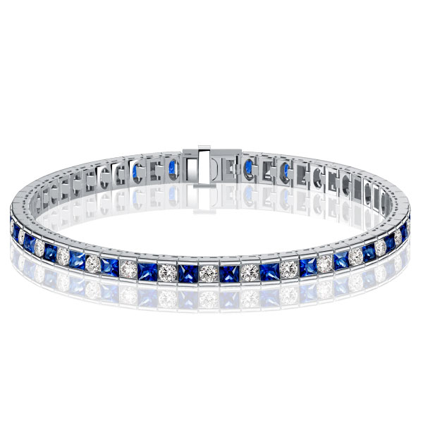 

Italo Princess Cut Blue Sapphire Tennis Bracelet For Wedding, White