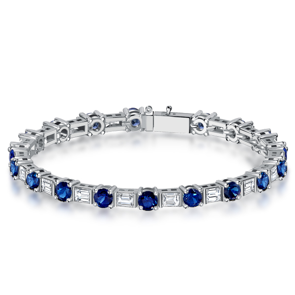 

Italo Emerald & Round Cut Blue Sapphire Bracelets For Wedding, White