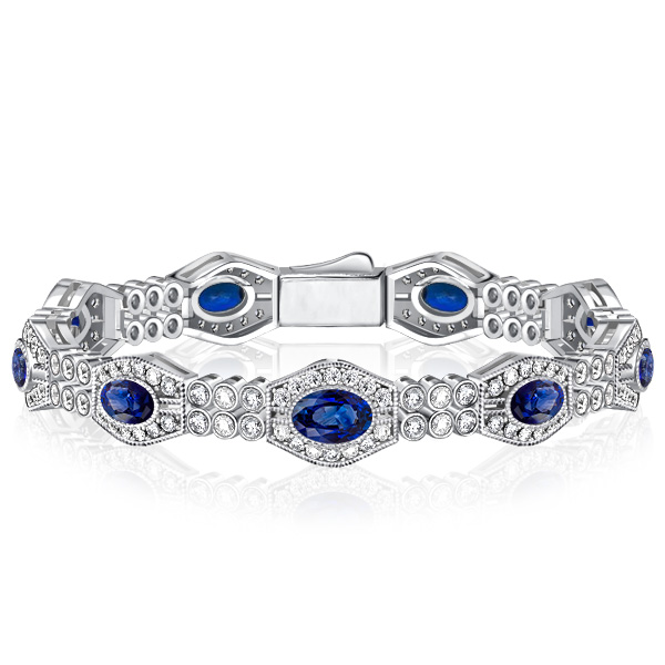 

Italo Art Deco Blue Sapphire Oval Cut Bracelets For Wedding, White