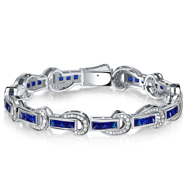 

Italo Art Deco Princess Cut Blue Sapphire Tennis Bracelets, White