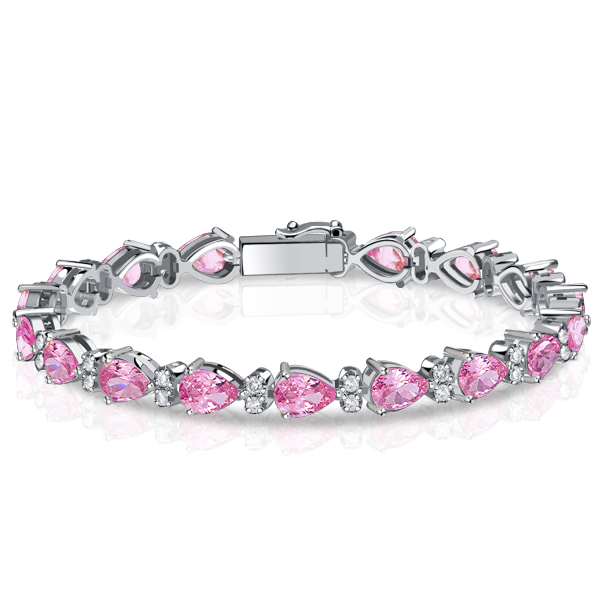 

Italo Pear Shaped Pink Stone Tennis Bracelets For Women, White