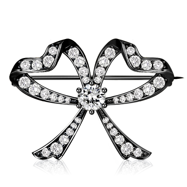 

Black Vintage Round Cut Bow Brooch For Women, White