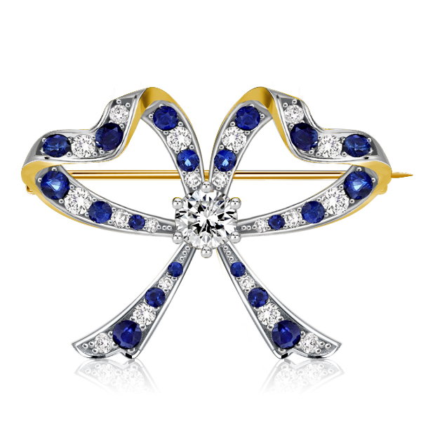 

Vintage Blue & White Round Cut Bow Brooch For Women