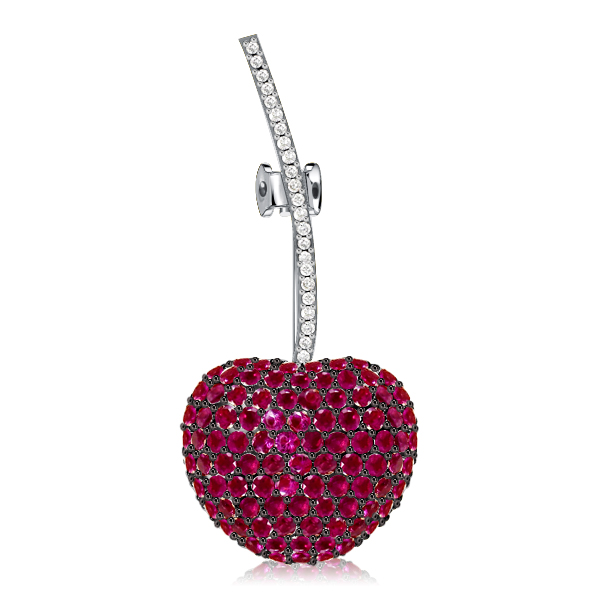 

Italo Ruby Sapphire Round Cut Cherry Brooch For Women, White