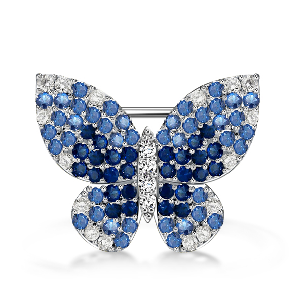 

Italo Dancing Butterfly Blue Sapphire Pave Setting Sterling Silver Brooch, White
