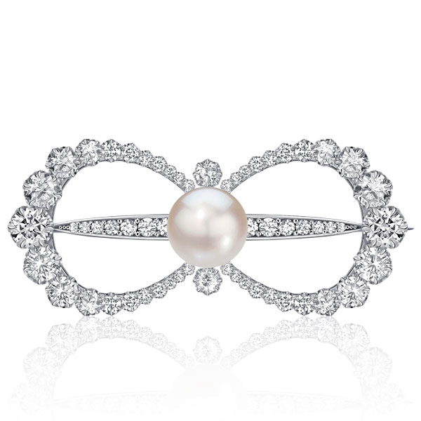 

Italo Pearl & White Sapphire Bow Brooch Antique Vintage Brooch