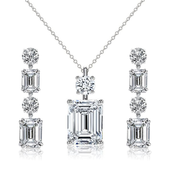 

Italo White Sapphrie Emerald Cut Necklace & Drop Earrings Set