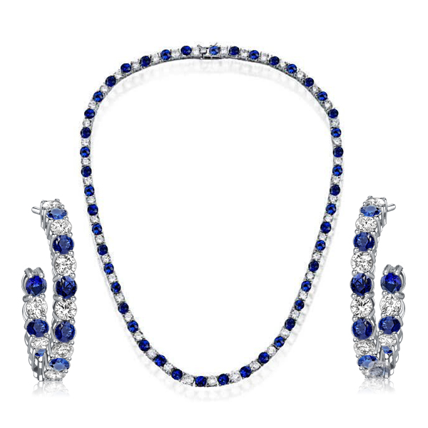 

Italo White & Blue Sapphire Tennis Necklace & Hoop Earrings Set