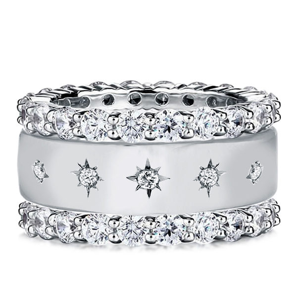 

Triple Row Round Cut Eternity Stackable Band Set, White