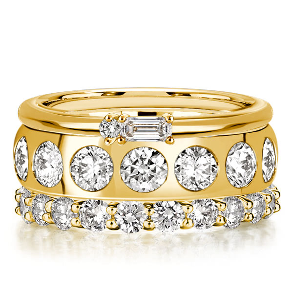 

Italo Golden Baguette & Round Cut Stackable Band Set For Women, White