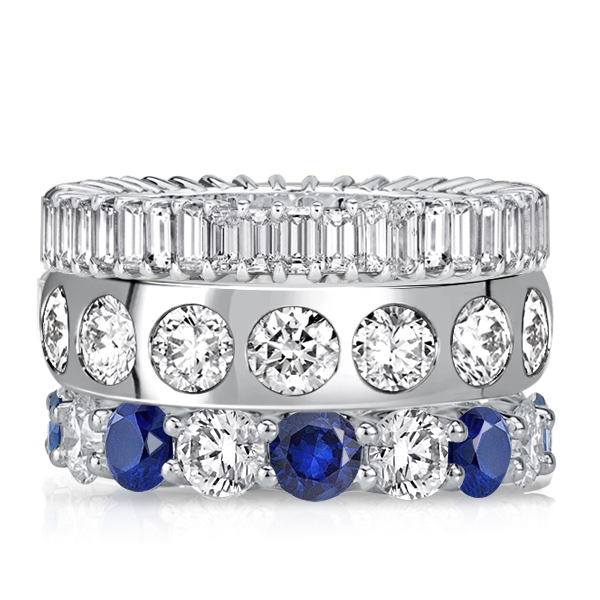 

Italo Baguette & Round Cut Blue Sapphire Stackable Band Set, White