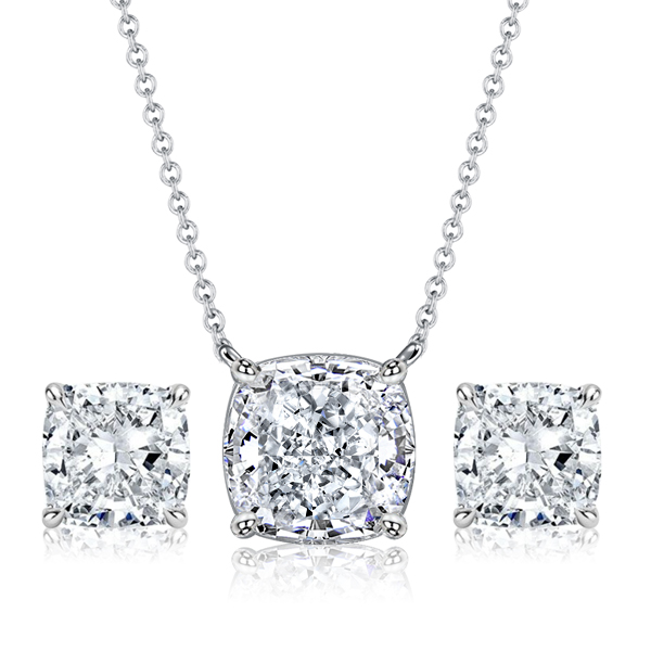 

Italo Solitaire Cushion Cut Necklace & Stud Earrings Set, White