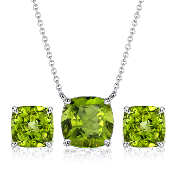 

Italo Peridot Cushion Cut Necklace & Stud Earrings Set, White