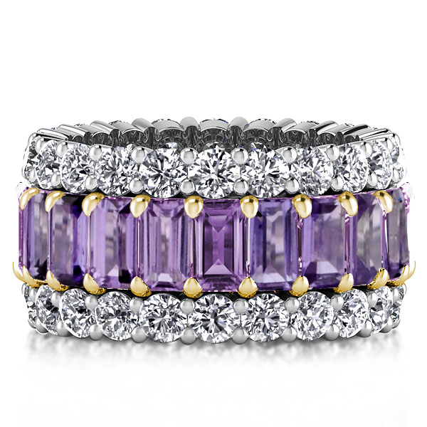 

Two Tone Triple Row Eternity Created Amethyst Wedding Band, White