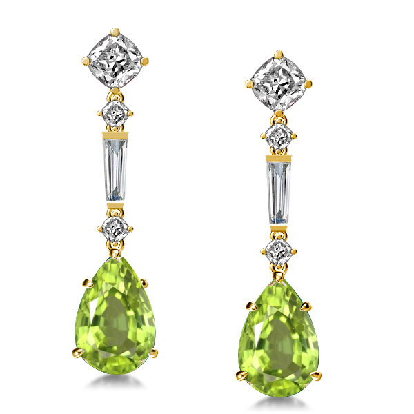 

Golden Pear Cut Peridot Drop Earrings In Sterling Silver, White