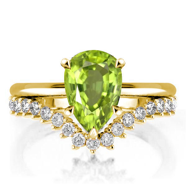 

Golden Pear Cut Peridot Wedding Ring Set In Sterling Silver, White