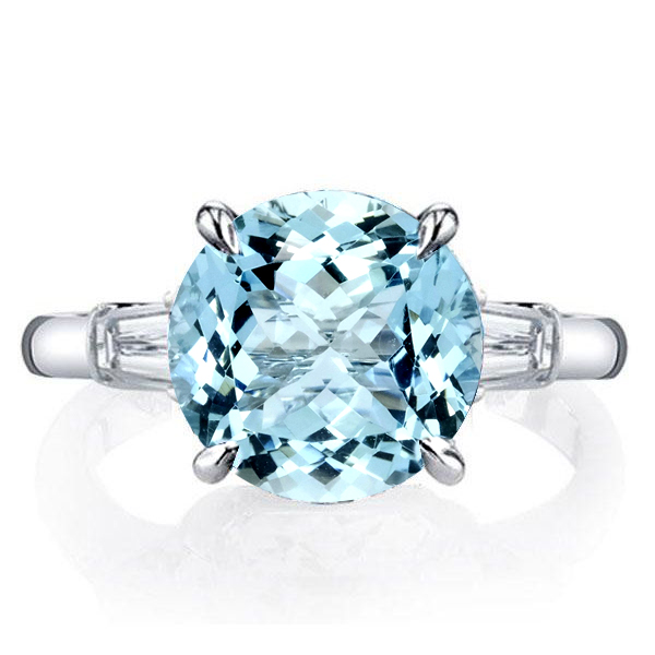 

Three Stone Created Aquamarine Engagement Ring, White