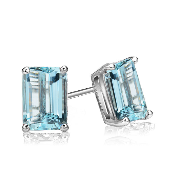 

Sterling Silver Aqumarine Earrings Emerald Cut Stud Earrings For Women, White