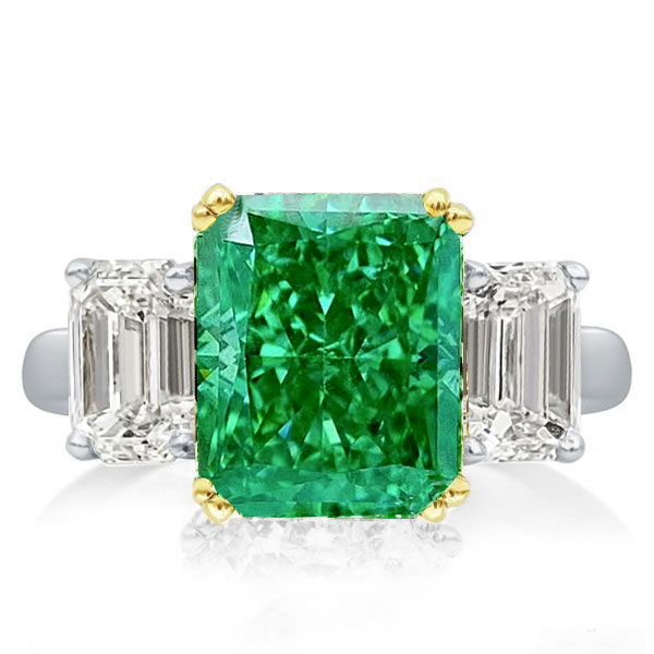 

Two Tone Three Stone Radiant & Emerald Engagement Ring, White