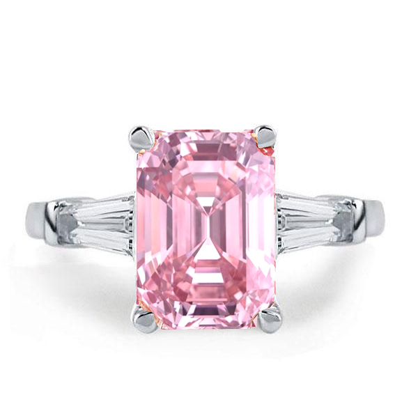 Three Stone Pink Emerald Cut Engagement Ring | Italo Jewelry