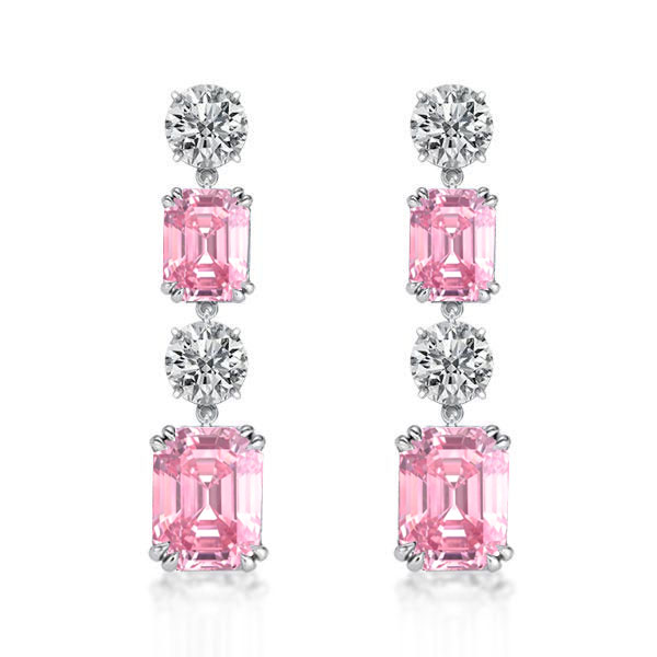 

Italo Emerald & Round Cut Pink Sapphire Drop Earrings, White