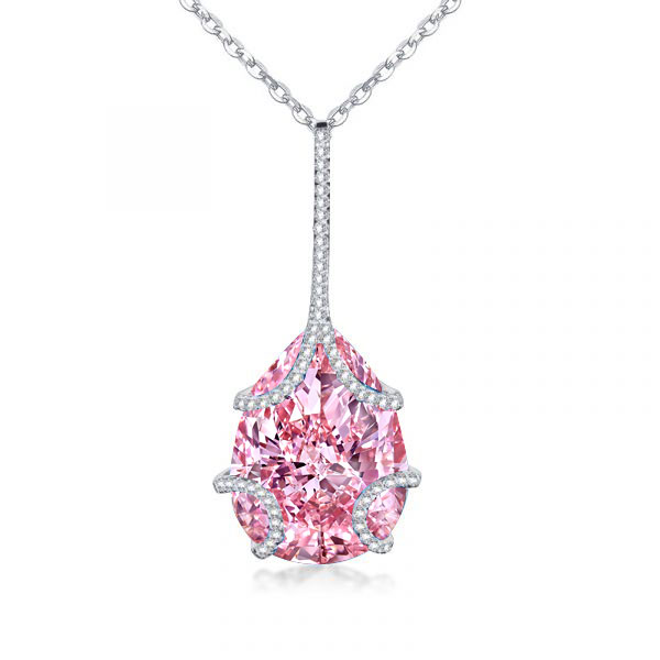 

Pear Cut Pink Topaz Drop Pendant Necklace In Sterling Silver, White