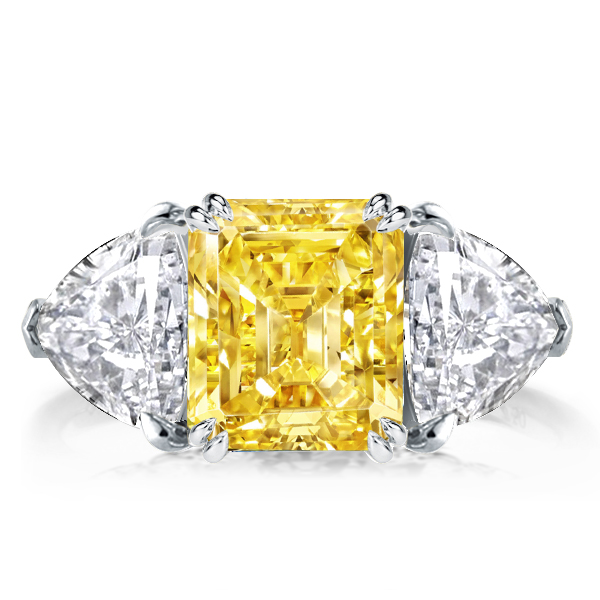 

Three Stone Emerlad Yellow Topaz Engagement Ring, White