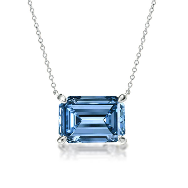 

Italo Emerald Cut Blue Topaz Necklace Pendant Necklace, White