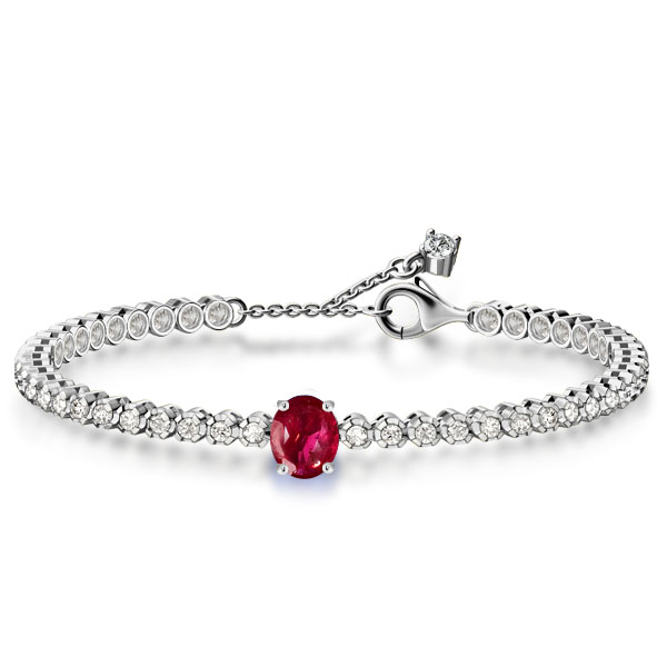 

Oval & Round Cut Ruby Tennis Bracelet For Women, White