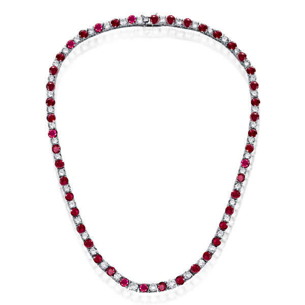 

Alternating Ruby & White Sapphire Round Tennis Necklace For Women